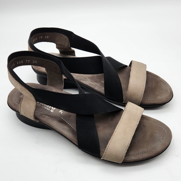 Mephisto Black and Tan Sandals with Adjustable Ankle Straps - Picture 1 of 10